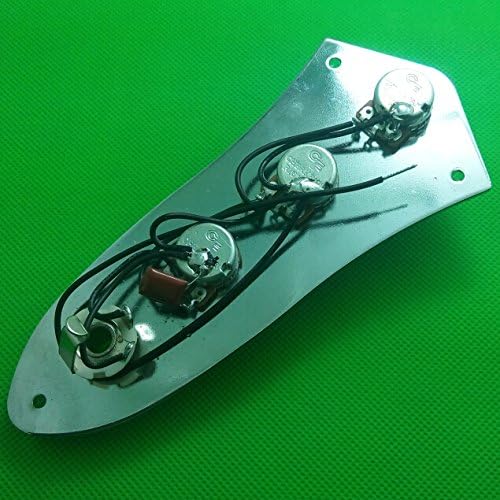 TTONE 3 Bands Chrome Plated Wired Control Plate Assembly Preamp for Jazz Bass Guitar With 3PCS Black Knobs