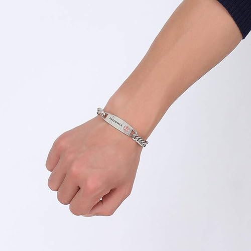 Miniatura 4 de TTVOVO Pulseras de identificación de alerta médica para hombres y mujeres, de acero inoxidable, SOS, pulseras médicas de emergencia, pulsera