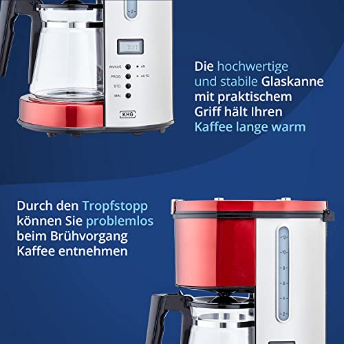 KHG Kaffeemaschine KA-114(MRE) in Rot, Filterkaffeemaschine mit 10 Tassen Kapazität