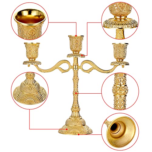 Ownmy 3 Arms Metal Candelabra Vintage Taper Candlestick Holder, Elegant Taper Candle Stick Holder 3-Arm Brass Taper Candle Stand For Dining Table Centerpieces Wedding Party Home Decoration (Gold) #TOP3