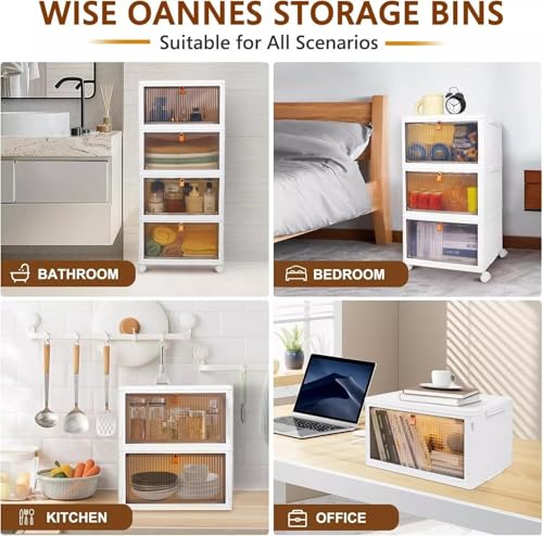 Image of YASONIC 4 Pack Plastic Cupboard for Storage, Multipurpose Stackable Cabinet Drawer, Foldable Wardrobe Organizer for Clothes, Kitchen Storage Cabinet, Modular Almirah with Magnetic Doors, Wheels
