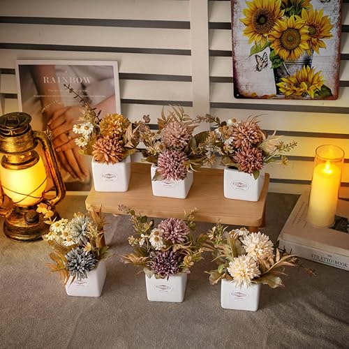 Petits chrysanthèmes artificiels avec vase pour décorer sans entretien votre maison - 8