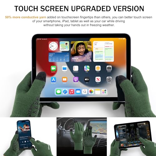 TRENDOUX Winter Gloves for Men Women - Upgraded Touch Screen Cold Weather Thermal Warm Knit Glove for Running Driving Hiking (Darkgreen L)