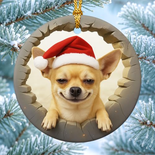 GENANY Chihuahua Santa Ceramic Christmas Ornament 2026