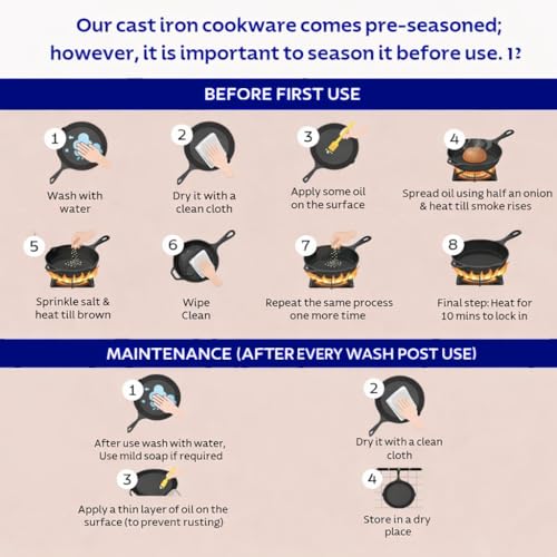 Image of Aurex Pre-Seasoned Cast Iron Tawa | 26 CM /10.2 Inch | Roti, Chapati & Paratha | Gas, Induction & All Cooktops | Naturally Non-Stick | 100% PFOA & PTFE Free, Iron-Rich Healthy Cooking, Non-Slip Handle