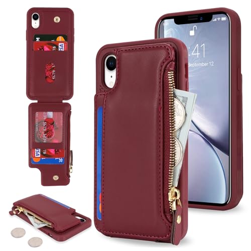 Étui portefeuille pour iPhone Xr Cavor avec porte-cartes et fermeture magnétique en cuir noir