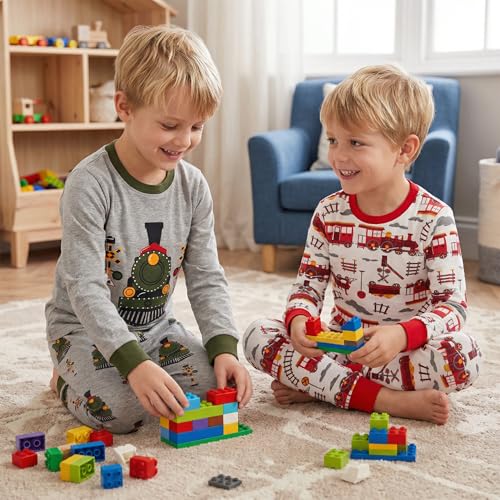 Image of DAUGHTER QUEEN Boys Pajamas 4 Pieces Long Set 100% Cotton Sleepwear Size 18 Months-12 Years