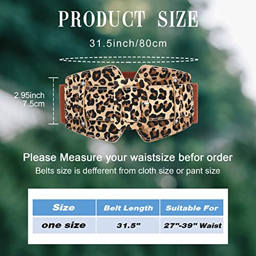 Geyoga Women Wide Stretchy Cinch Belts Corset Belt Retro Chunky Buckle Belts Waist Belt Waistband For Dresses Coats (Camel, Leopard) #TOP1