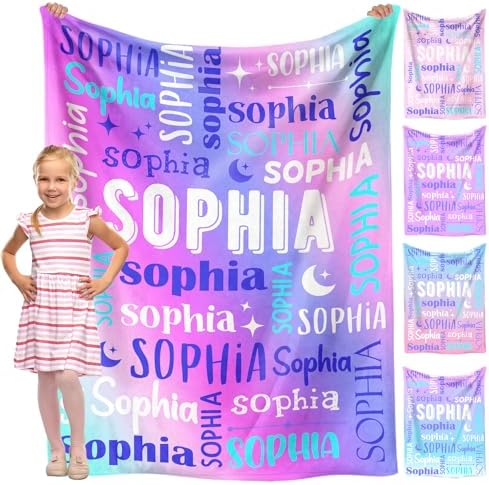 Personalized Name Blankets for Kids, Soft Flannel Baby Blanket, Custom Blanket with Name, Customized Blanket Personalized Birthday Easter Gifts for Girls, Boys, Teen (Rainbow)