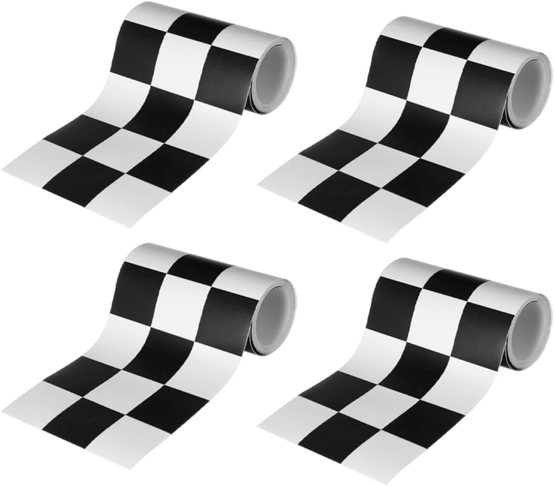 Self Adhesive Wallpaper Border Checkered Flag Peel and Stick Wall Border Sticker 4 Rolls for Bathroom Mirror and Shelf Liner