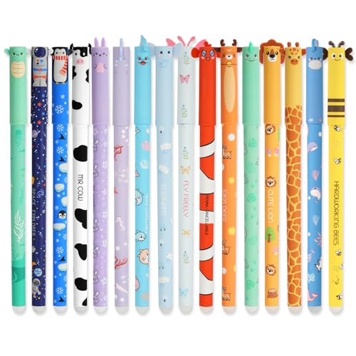 AUAUY 16pcs stylos gel effaçables avec encre 8 color thermosensible, 0,7 mm
