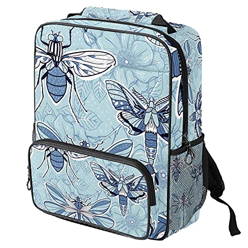 Sac de travail tendance à motif insectes bleus pour aller au bureau ou en cours