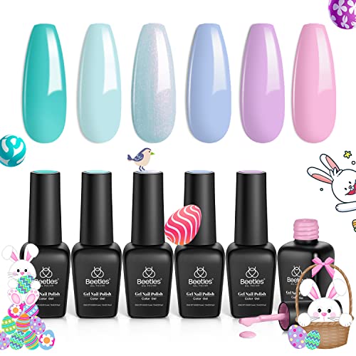 Beetles Gel Nail Polish Kit Summer Styles 6Pcs Mermaid Purple Green Glitter Gel Polish Trendy Soft Pink Shimmer Gel Nail Art, Holiday Vacation Gift for Girls Women DIY Manicure
