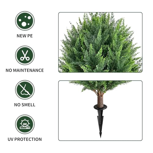 23インチ 人工杉 トピアリー ボールツリー 4本セット - 耐紫外線性人工低木茂み グランドスパイク付き 屋内/屋外 フロントポーチ、庭、パティオ、プランター用 [2]