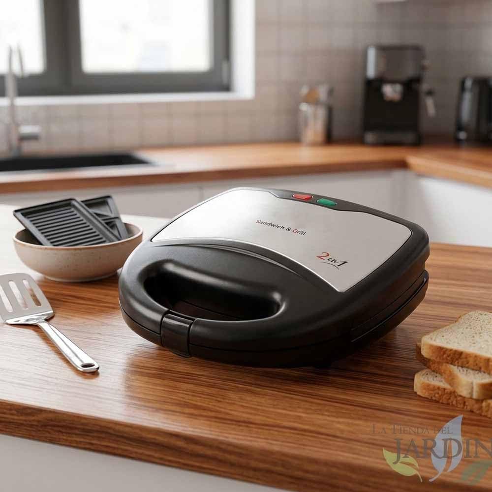 Sandwichera Multifunción 2 en 1 | 750 W | Placas Intercambiables para Sándwich y Grill | Recubrimiento Antiadherente | Protección contra Sobrecalentamiento