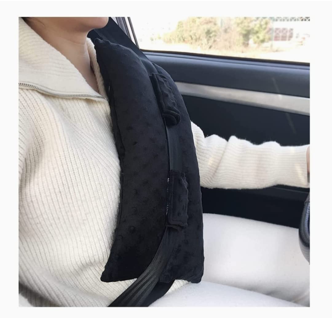 TinyTots Pregnancy Pillow for Traveling, Car Seat Belt Cushion for Pregnant Women with Washable Holland Velvet Cover (Black) (Grey)