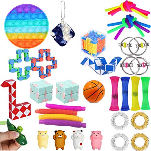 PlioRyo Figetget Toys, 35 Pack, Cheap Fidget Pack with Push Pop Bubble, Stress Relief and Anti-Anxiety Tools Sensory Toys for Kids (Fidget Pack 2)