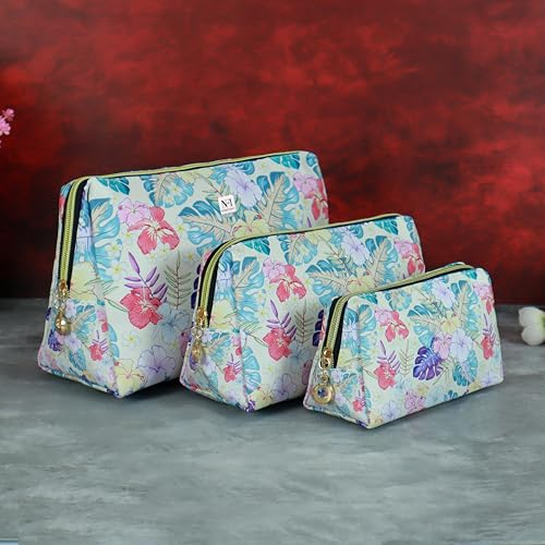 Image of NFI essentials Makeup Pouch Set of 3 Piece, Stylish Pouches for Makeup Accessories, Travel Pouch for Women, Cosmetic Pouch, Vanity Case, Jewellery Pouch, Toiletry Make up Bag
