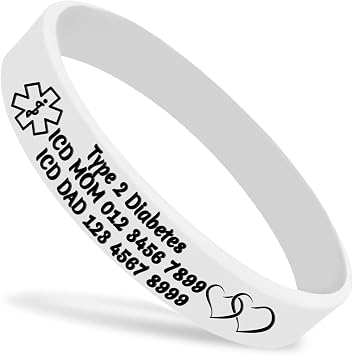 Personalized Medical Alert Silicone Wristbands Custom Medical ID Bracelets Customized Sport Emergency Wristbands for Men Women-White