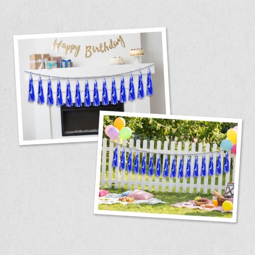 Image of 4P Blue Foil Fringe Metallic Tassel Streamers Banner Tassel Garland for Parade Floats, Bachelorette, Wedding, Birthday, Halloween, Christmas, Bridal /Baby Shower Party Decorations