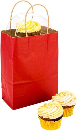 Saving Nature Bolsa de compra mediana de papel rojo - 10" x 6 34" x 12" - Caja de 100 unidades - Restaurantware