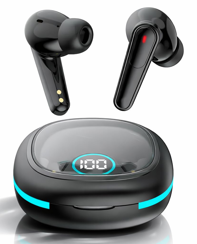 PLUS 50 TWS True Wireless in Ear Earbuds with Digital Display & 40H Playtime with Type-C Fast Charging, BTv 5.4 with Instant Pair, Clear Calling ENC Mics, 45ms Low Latency Gaming Ear Buds. Black