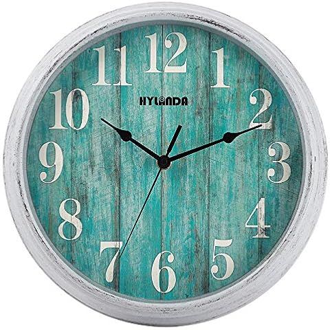 HYLANDA Teal Wall Clock, 12 Inch Retro Vintage Silent Wall Clocks Battery Operated Non Ticking Decorative for Home Living Room Office Bathroom(Grey) Cover