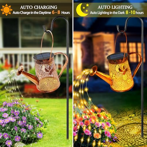2 Pack Solar Watering Can Lights, Hummingbird Gifts for Women Mom Grandma Birthday, Waterproof Outdoor Garden Decor Large Hanging Solar Lanterns Garden Lights for Patio Yard Flowerbed by YJFWAL - Used condition - Image 4
