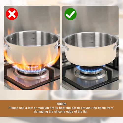 Ceramic Nonstick Cookware Set, 304 Stainless Steel Saucepan Steaming Pot Soup Pot Thickened Bottom with Glass Lids & Double Handle for Induction Cooker Gas Stove, Dishwasher and Oven Safe up to 500°F by MEKOTRIN - Image 6