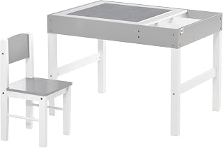 Qaba Multi-Usage Kids Table and Chair Set with Building Blocks Desktop, 2 Pieces Toddler Table and Chair Set with Multiple Storage Space, Toddler Furniture, Ideal for Arts & Crafts Homework, Grey