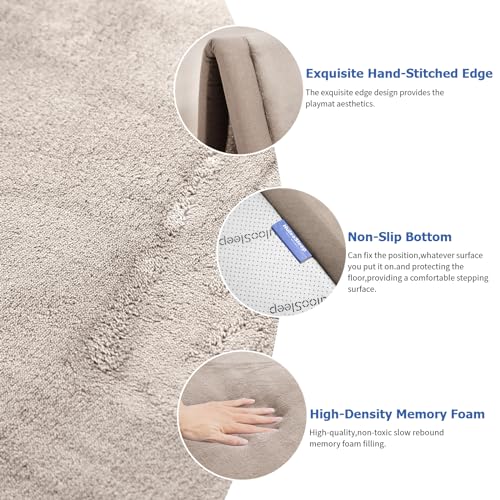 Image of Baby Play Mat for Floor,1.3 inch Thick Elasti Foam Tummy Time Mat,79 inchx158 inch Extra Large Soft Coral Velvet Nursery Rug,Non Slip Safe for Crawling,Toddlers,Infants,kids,Tatami Style for Living Room,Classroom,Playroom(Beige)