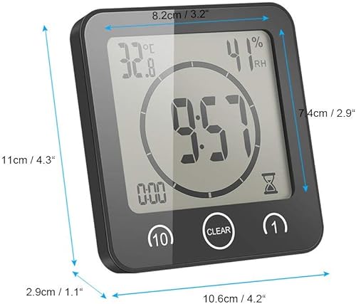 Vista 7 de Reloj de pared digital para baño con alarma con pantalla LCD grande, resistente al agua para rociar agua, pantalla de temperatura de humedad, Rojo