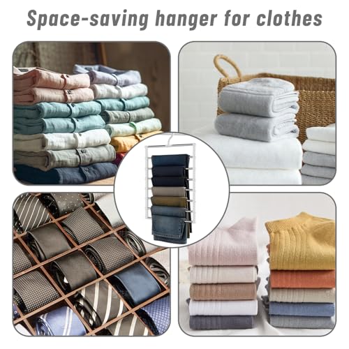 Hosenbügel platzsparend & Kleiderbügel platzsparend, 3 Stück 7-in-1 Hosenträger aus Edelstahl & Kunststoff, stabile Faltbare Kleiderbügel Hosen für Jeans, Schals und Schrank-Organisation, Weiß