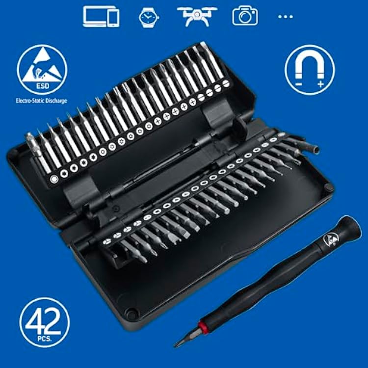ZEITE 42 Piece ESD Micro Precision Screwdriver and Bit Set,Professional Repair Tool Kit for Laptops,Drones,Hard Drives,Gaming Consoles,Cameras,Watches,and Other Precision Devices
