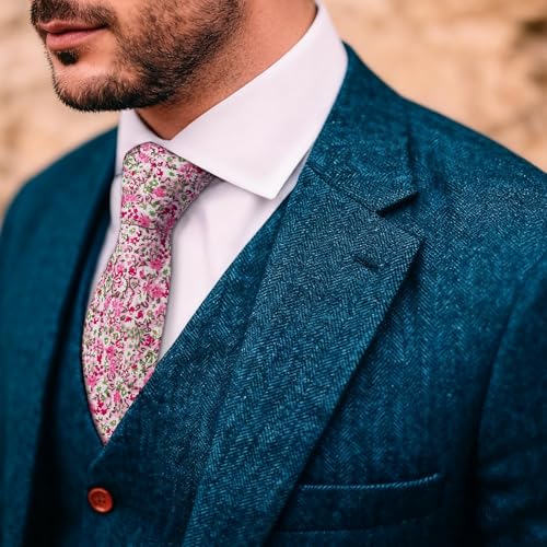 Image of Barry.Wang 100% Cotton Floral Ties for Men 63 inch Extra Long Necktie Clip