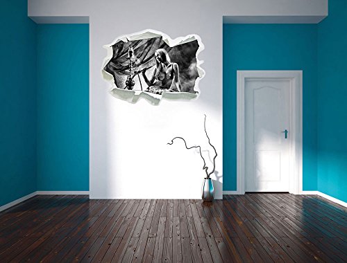 Stil.Zeit Monocrome, Schöne Frau mit Shisha Papier im 3D-Look, Wand- oder Türaufkleber Format: 92x62cm, Wandsticker… – Bild 5