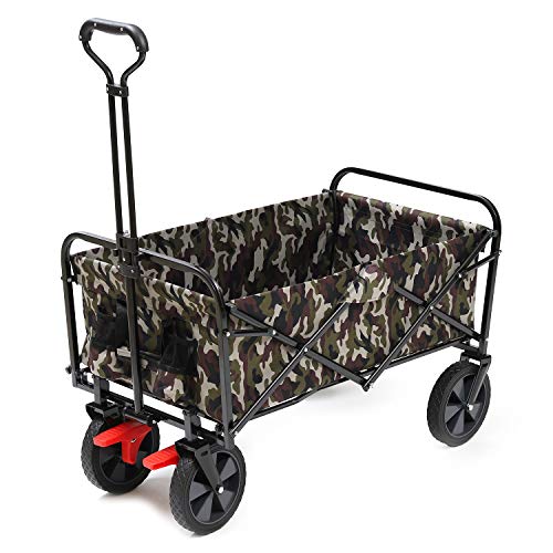 Preisvergleich Produktbild Sekey Faltbarer Bollerwagen mit Bremsen Klappbar Handwagen Transportkarre Gartenanhänger Gartenwagen Transportwagen bis 80KG, Camo