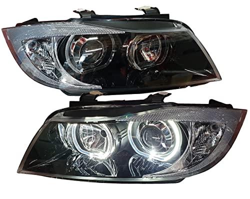 Diederichs 1216785 RHD LHD Right Left Driver Passenger Side OS NS RH LH Headlight Headlamp Pair Angel Eyes Clear Black