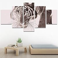 SIGNWIN 5 Panel Canvas Wall Art Modern Art Animals Dramatic Farmhouse/Country Lion Multicolor Photography Tiger for Home Decorations Ready to Hang - 60