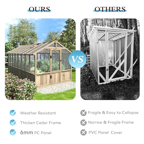Image of MUPATER 8 x 16 FT Wooden Greenhouse for Outdoor, Heavy Duty Greenhouse Kit with Window Vent and Lockable Door, Walk-in Green Houses for Patio, Garden, Backyard and Lawn, Brown