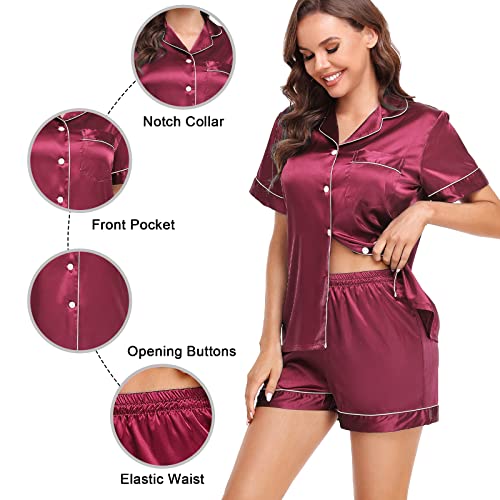 Image of Vlazom Womens Silk Pajamas, Short Sleeve Satin 2 Piece Pj Sets Button-Down Sleepwear Loungewear Pjs Shorts Set S-XXL
