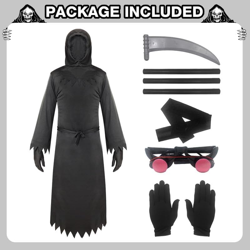 Miniatura 2 de Grim Reaper - Disfraz de Halloween con armas, gafas brillantes y máscara para adultos y niños