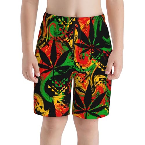 Boys Swim Trunks Psychedelic Cannabis-Rasta Abstract Kids Swim Shorts Quick Dry Beach Board Pocket Black3