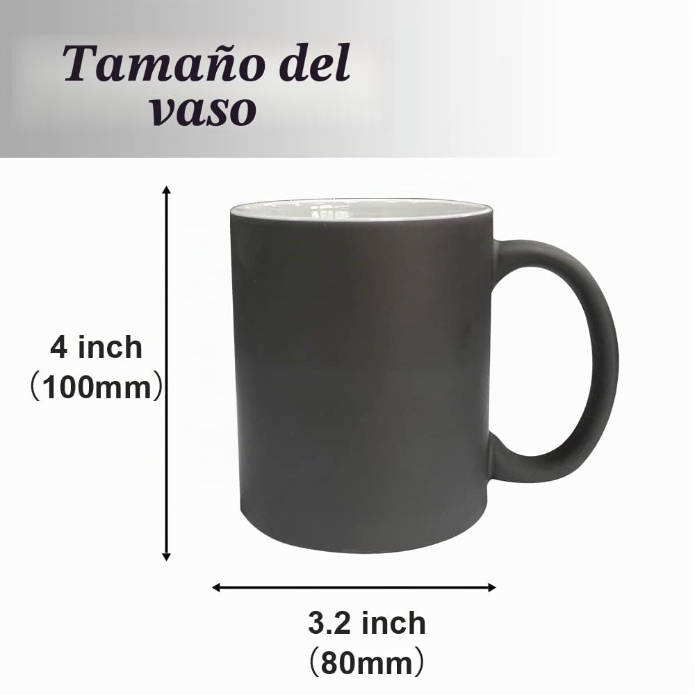 MR.R Juego de 6 tazas mágicas de cerámica blanca de 325 ml que cambian a todo color, sensibles al calor, color negro