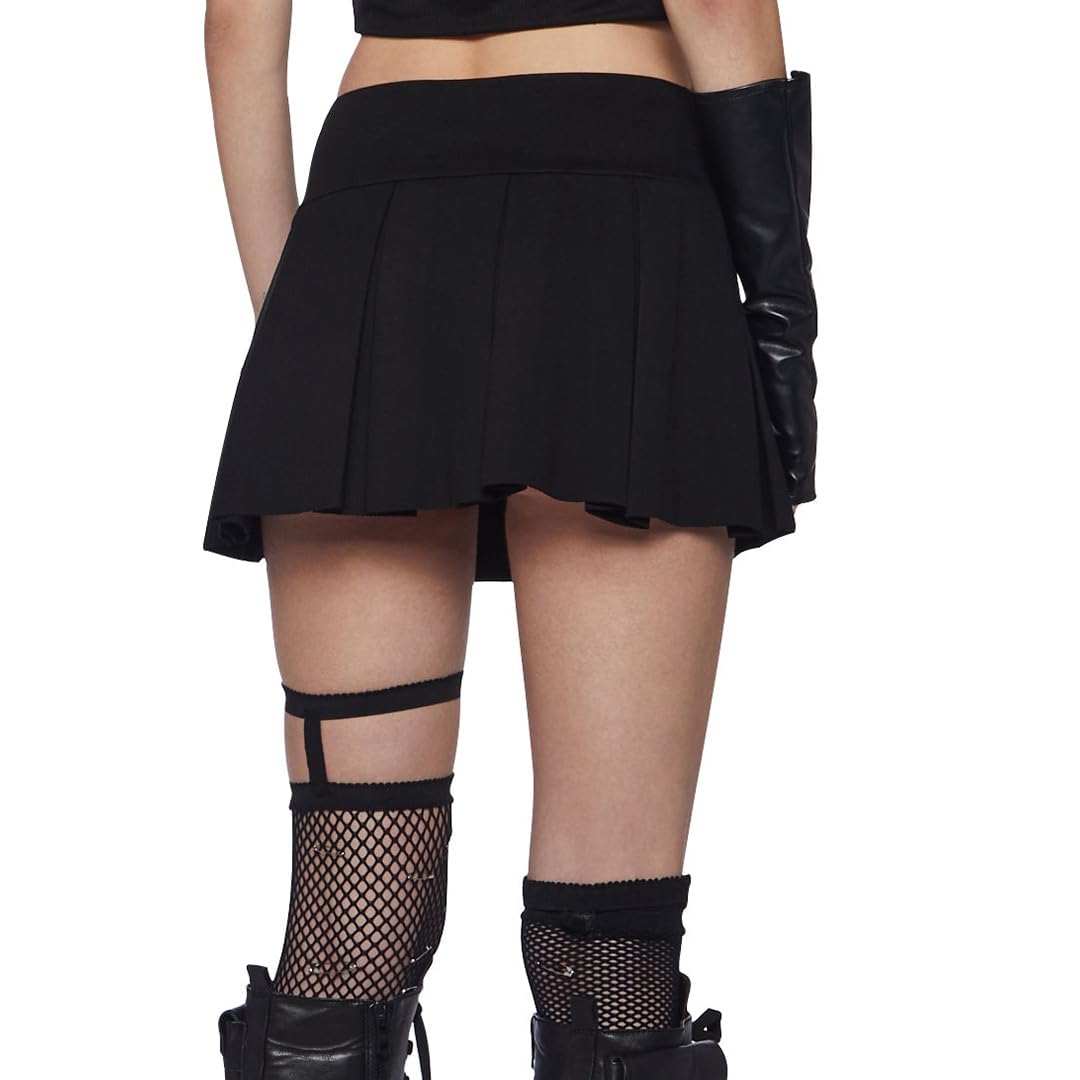 Dolls Kill Wicked Scholar Pleated Mini Skirt by Current Mood - Skit with A-Line Fit and Elasticized Waist: XX-Small Black