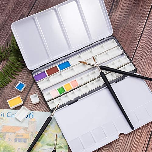 PandaHall Empty Watercolor Tins with 42 Half Pans, 24 Full Pans Large Watercolor Palette Box Metal Tin Palette Paint Case for Artist Student Travel Watercolor Set with Watercolor Paints