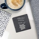 Tamaño: 10 x 0,5 x 9,5 cm eBuyGB Posavasos Cuadrado Personalizado de Pizarra con Grabado para bebé Yoda, Estera de Bebidas temáticas de Star Wars, Agradecimiento al Profesor, Regalos de Agradecimiento (Yoda Best Teacher)