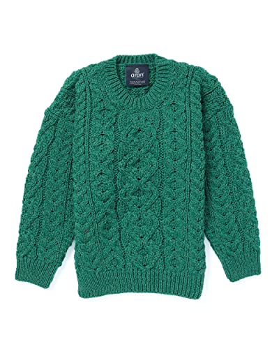 Image of Aran Woollen Mills Ireland Childrens Trellis Crewneck Sweater 100% Merino Wool (as1, Alpha, x s, Standard, Green)