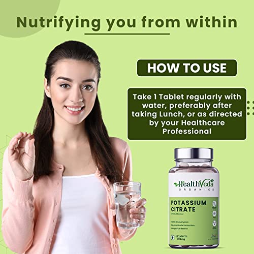 Verem Health Veda Organics Potassium Citrate, 800 Mg I 60 Veg Tablets I Support Nerve, Muscle, Joint & Bone Health I Helps Manage Electrolytes | For Both Men & Women #TOP5