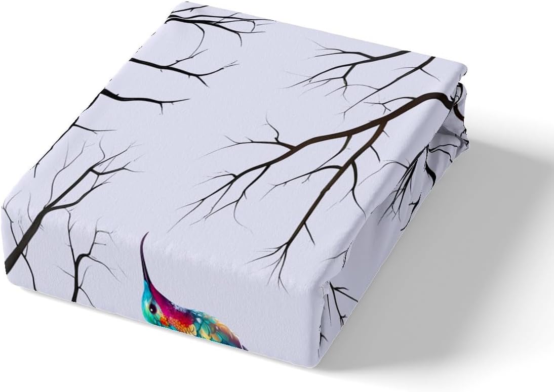 Hummingbird Fitted Sheet Tree Branches Bed Sheet Set for Kids Boys Girls Teens Cute Tropical Birds Bedding Set Farmhouse Garden Breathable Bed Cover No Flat Sheet Gorgeous Room Decor Twin Size 2Pcs